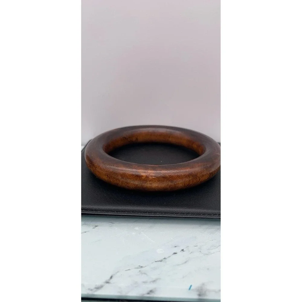 Vintage Chunky Wood / Wooden Bangle Bracelet For Larger Wrist